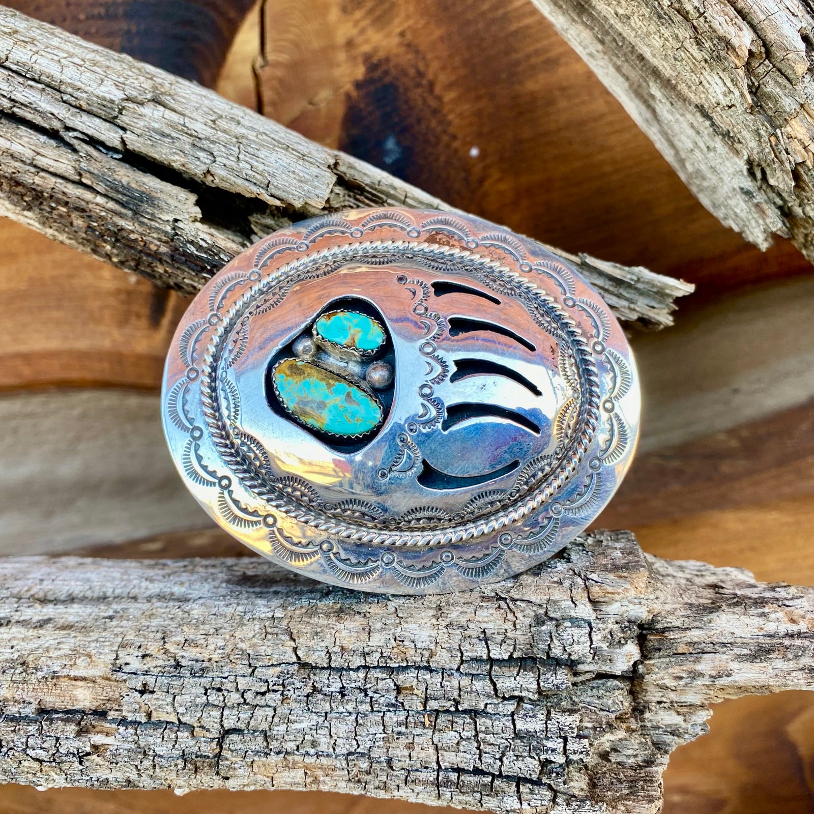 W.M. Sterling Silver Bear Claw & Turquoise Buckle