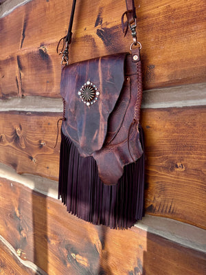 Raw Edge Fringe Messenger Bag