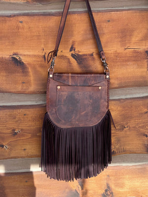 Raw Edge Fringe Messenger Bag