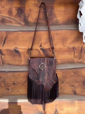 Raw Edge Fringe Messenger Bag