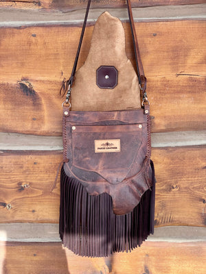 Raw Edge Fringe Messenger Bag