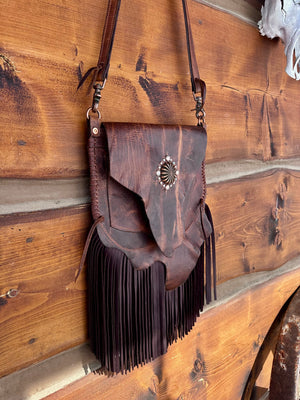 Raw Edge Fringe Messenger Bag
