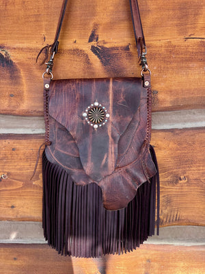 Raw Edge Fringe Messenger Bag
