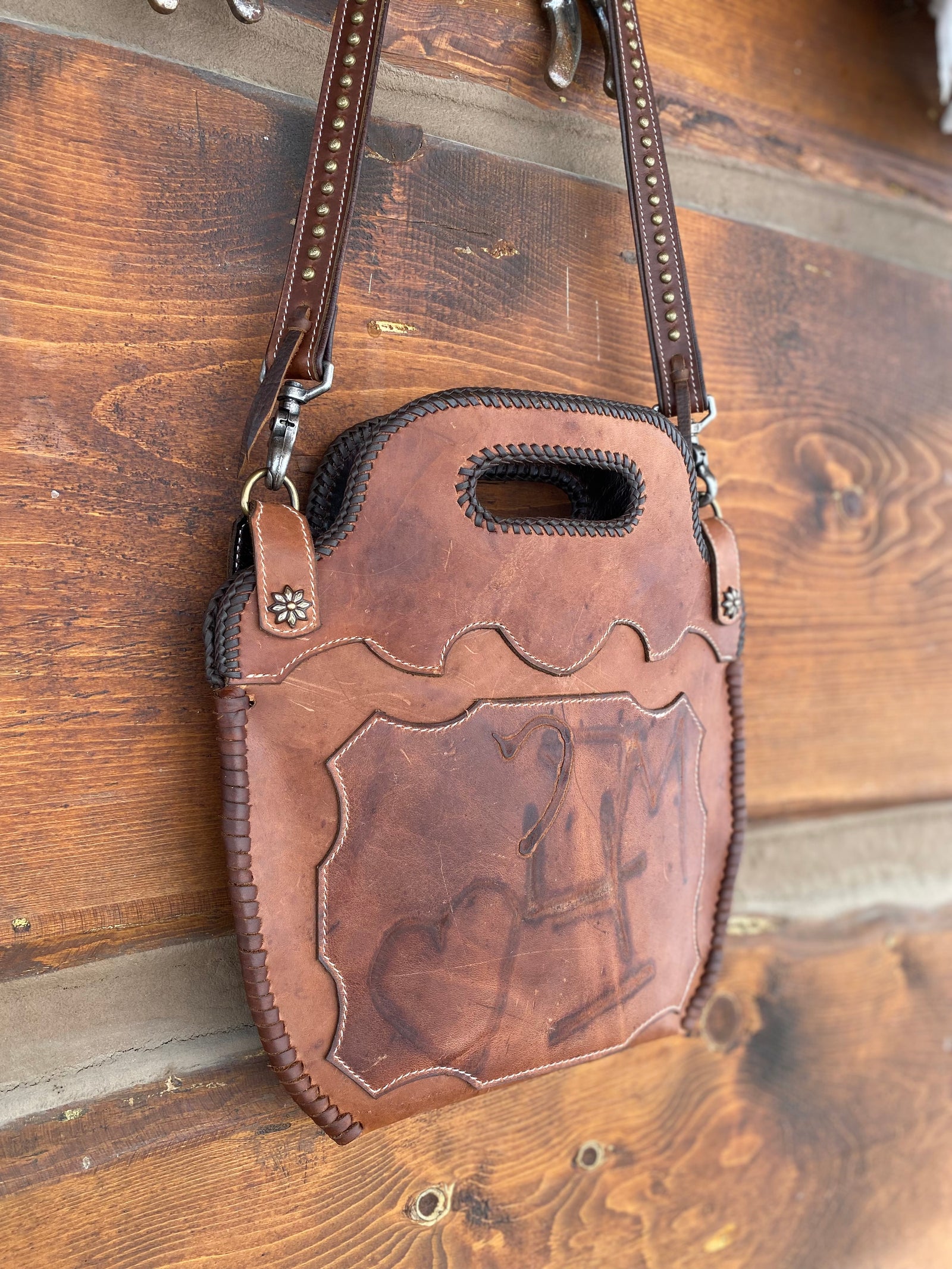 Distressed Brown Boot Top Purse